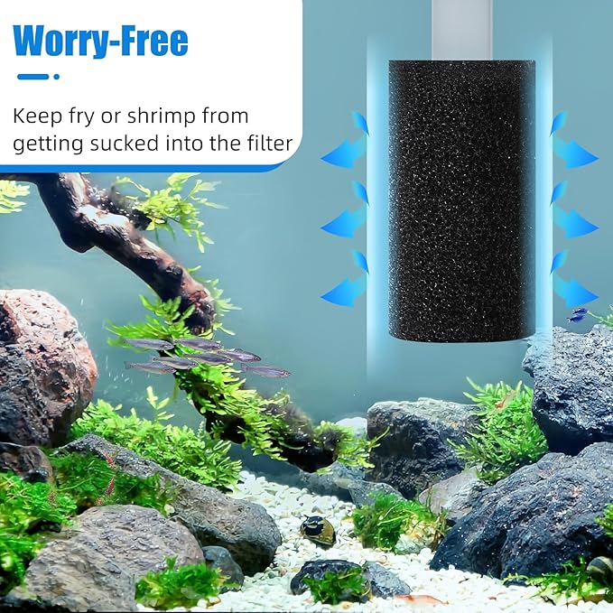 AQUANEAT 12-Pack Pre-Filter Sponge for Aquarium Shrimp Fry Fish Tank Filter Intake 0.4 Inch, Replacement Foam Cover