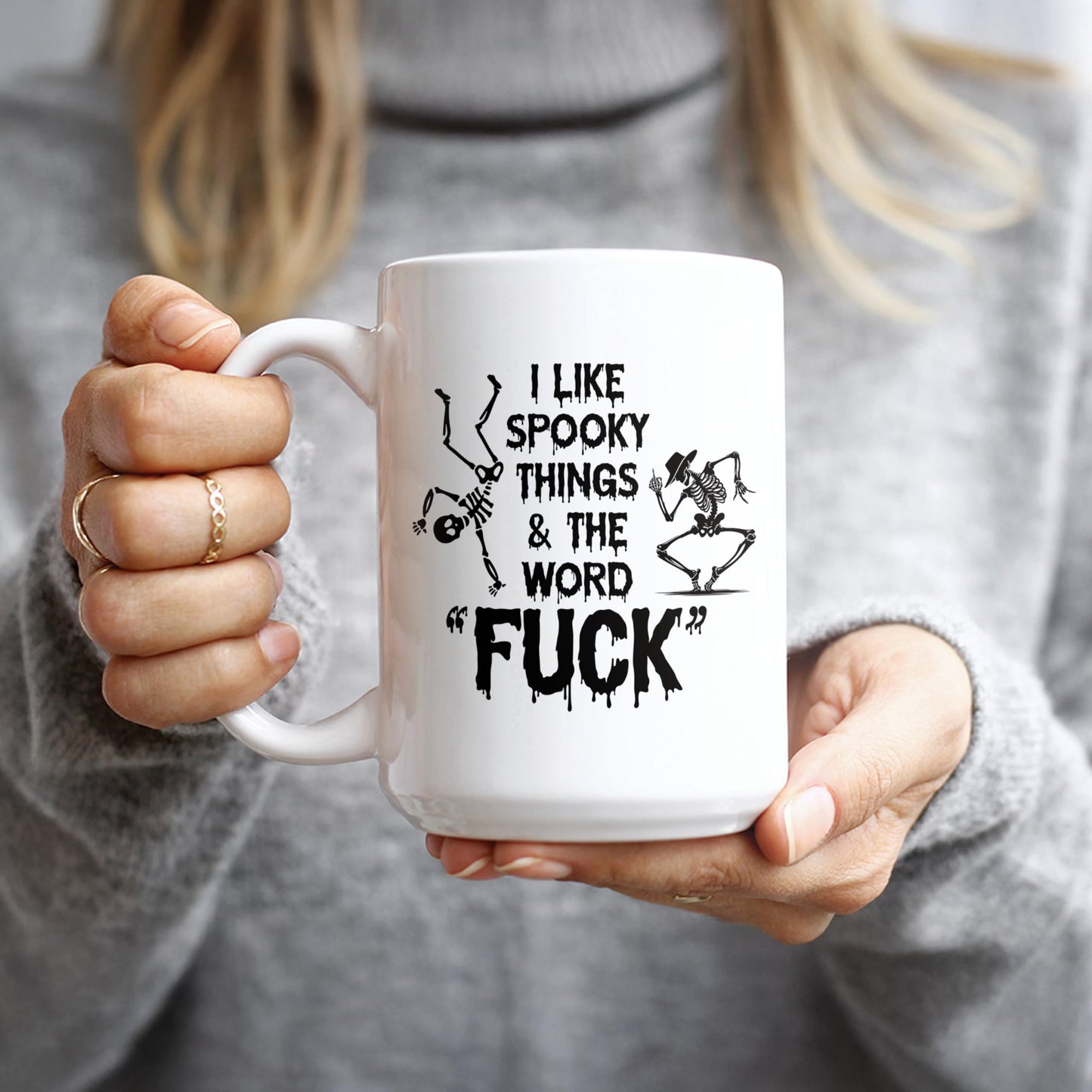 Hogg Halloween Coffee Mug, 15 oz Ceramic Halloween Coffee Cup, I Like Spooky Things And The F Word Mug, I Like Spooky Things And The F Word, White Elephant Cup, Funny Gag Gifts