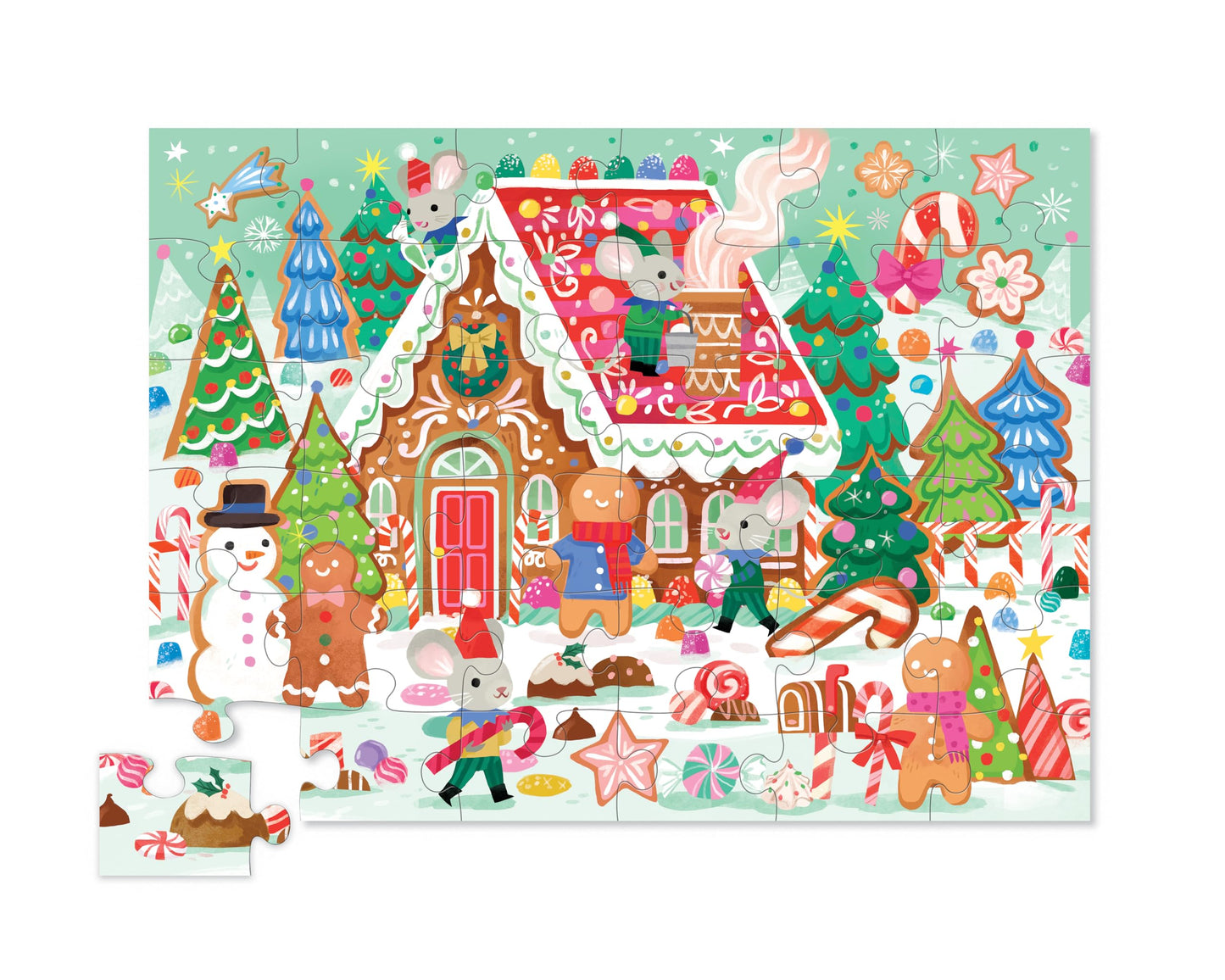 Crocodile Creek 36-Piece Jigsaw Floor Puzzle - Fun Floor Puzzles for Kids Ages 3-5 - Heavy-Duty Shaped Box for Storage - Gingerbread House - 20" W x 16" H Finished