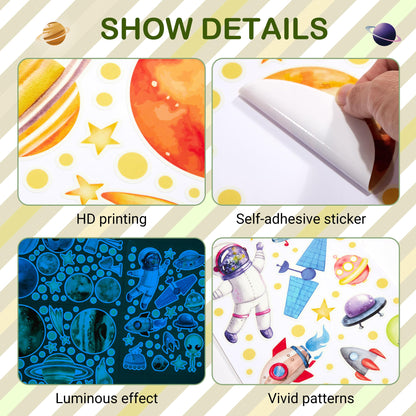Watercolor Solar System Wall Decals, Glow in The Dark Stars, Kids Planets Sticker for Ceiling, Astronaut Wall Stickers for Bedroom, Blue