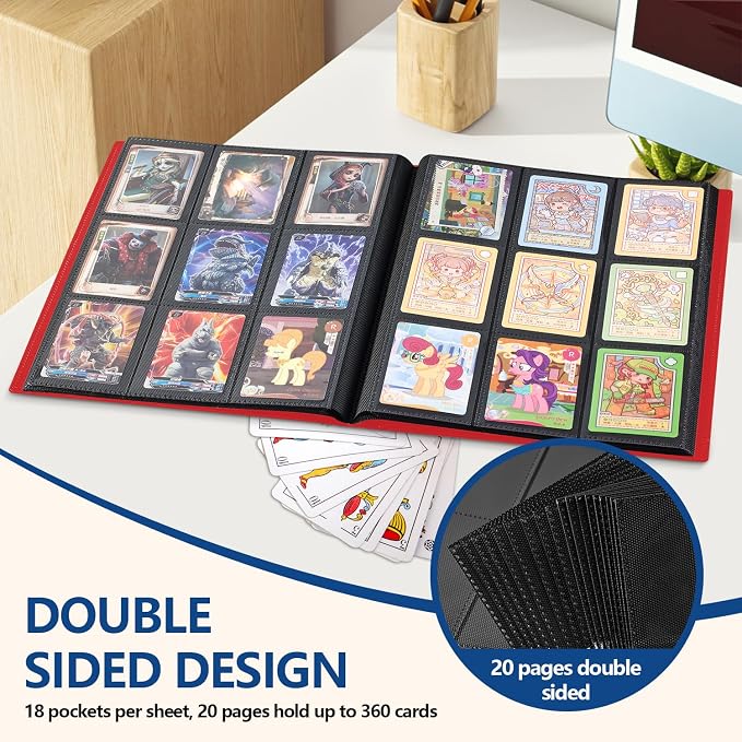 Card Binder, EDUDIIU 9 Pockets Premium Trading Card Binders, Cards Collection Binder Album, Side Loading Yugioh Holder Book for Sport, Football, Baseball Collector - Red