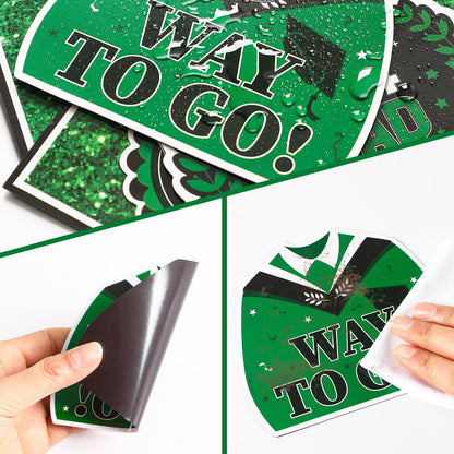 JULMELON Graduation Car Decorations Magnets, 22pcs Class of 2026 Grad Decor Car Magnetic for Kindergarten University Graduation Party Cruise Garage Door Refrigerator Decorations Supplies (Green)