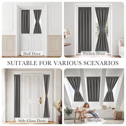 PONY DANCE Grey Back Door Curtains for Door Window, 100% Blackout Dual Rod Pocket Privacy French Curtain for Kitchen, Thermal Insulated Small Window Drapes for Classroom, W25 x L40, 1 Panel