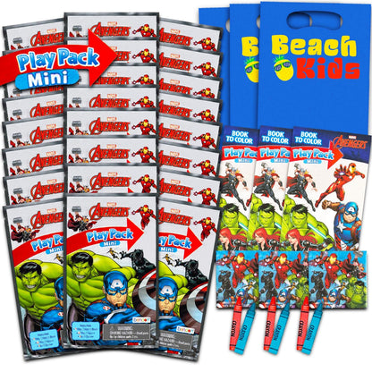 Marvel Avengers Mini Party Favors Set - Bundle with 24 Mini Grab n Go Play Packs with Coloring Pages, Stickers, More | Avengers Birthday Supplies
