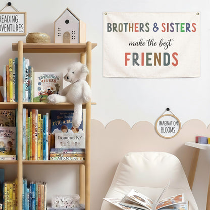 Nursery Wall Art Decor-Rectangular Banner Flag Poster Wall Decor Gifts for-Baby Kids Girl Boy-Playroom,Bedroom,Door Decoration-Christmas Gift-Brothers and Sisters Make The Best Friends-28.5"L×20"W