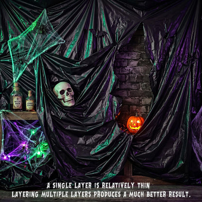 MotiMind 2 Rolls Halloween Black Plastic Sheeting for Haunted House, 4.5ft x 100ft Each, Black Tarp Spooky Wall & Party Decorations for Halloween Backgrounds and Haunted House Setup