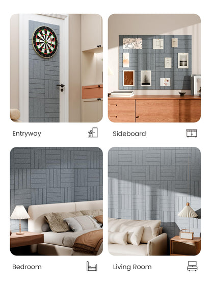 Bumusty Large Cork Board Alternative-48 x 36" Felt Bulletin Board Tiles, with 30 Pushpins, 70 Adhesive Tabs, Bold-Stripe 12-Pack, Cork Boards for Office Push Pin Board Felt Board-Blue Gray
