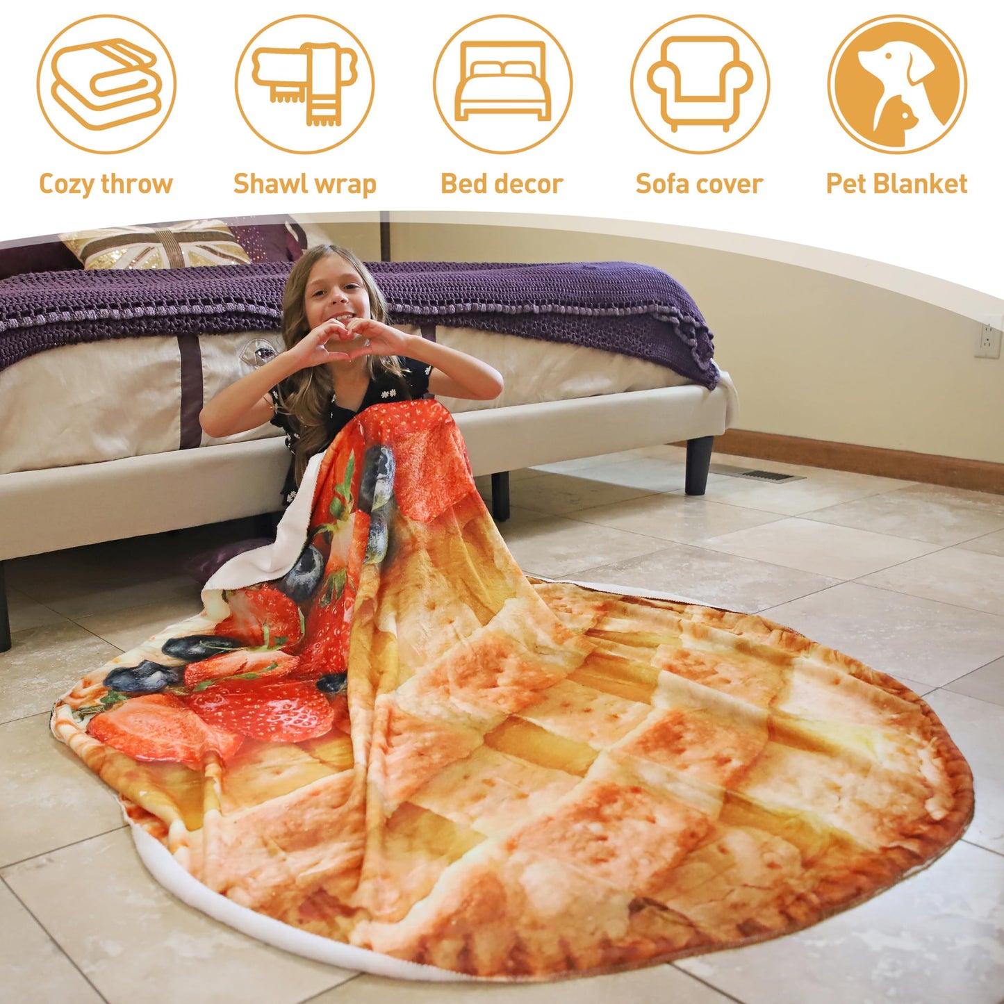Catalonia Funny Fruit Pie Wrap Blanket for Kids & Adults, Quirk Gifts for Teenage Boys & Girls, Halloween Throw Blanket for Bed & Sofa, 59 inch