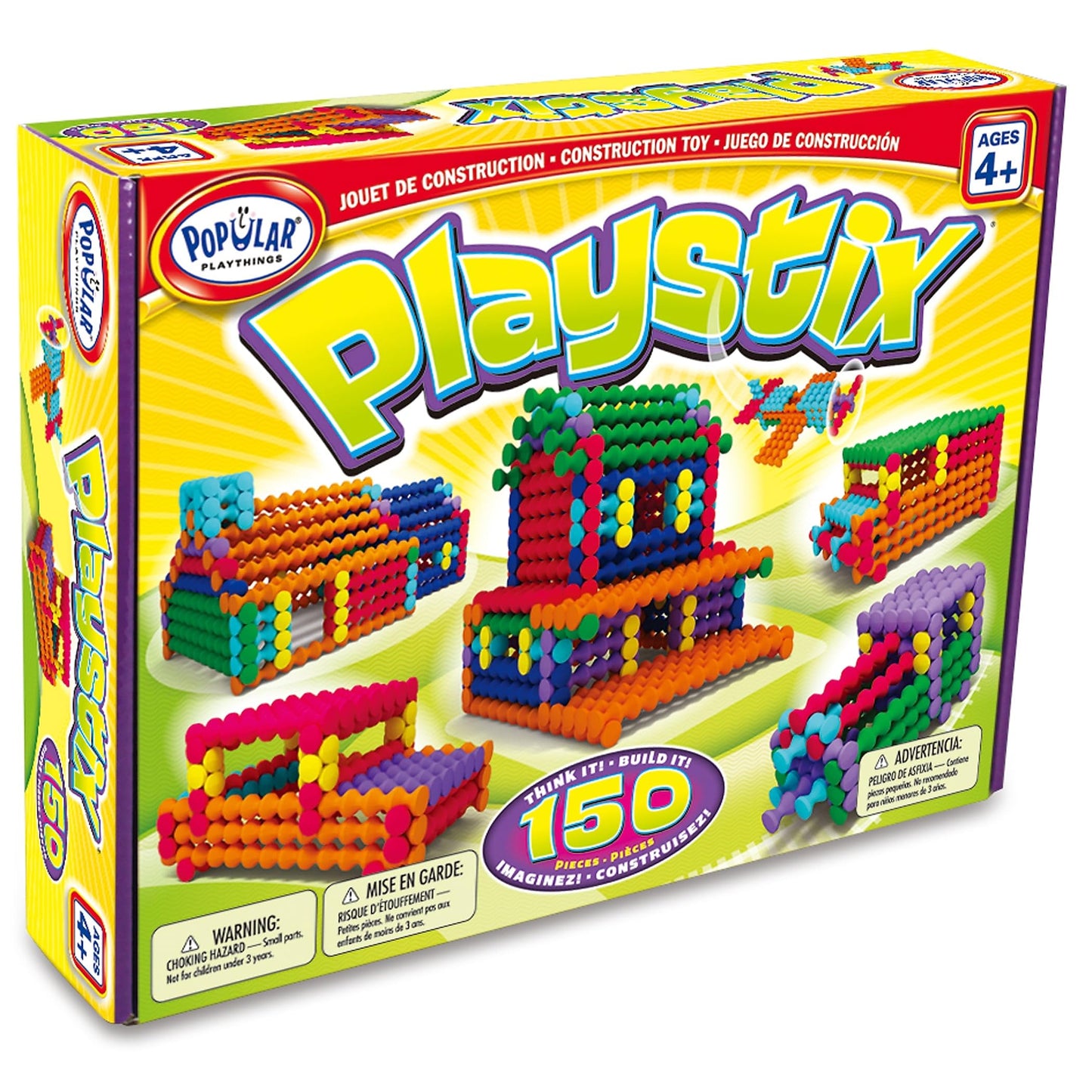 POPULAR PLAYTHINGS Playstix Construction Toy Set with Building Sticks for STEM and Classroom Use, for Kids Ages 4 and Up - 150 Piece Kit