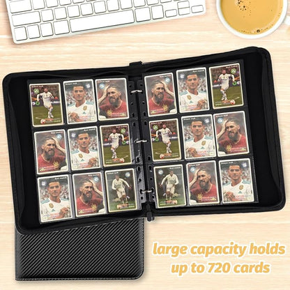GERMUN 3 Ring 9 Pocket Zipper Trading Card Binder, 720 Double Sided Standard PU Album Folder for TCG & Sports Collectibles, Not Fit Top Loaders (Black)