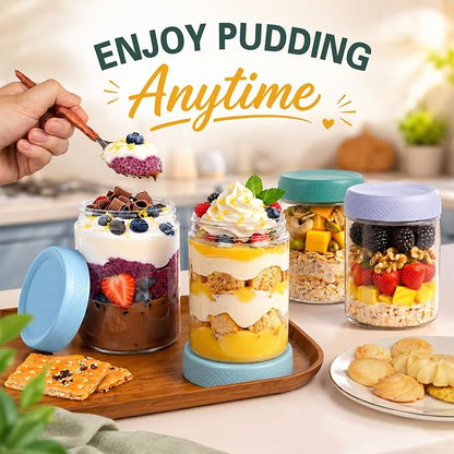 6 Pack Overnight Oats Containers with Lids, Mason Jars 16 oz with Lids, Yogurt Containers for Meal, Wide Mouth Glass Storage Jars for Pudding, Snack, Prep, Oatmeal, Sugar, Food, Chia, Seed