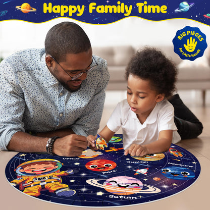 ZIZZ Puzzle for Kids Ages 4-6: Glow in The Dark Solar System Jigsaw Puzzles 70 Piece Space Planets Large Floor Puzzle for Kids 3-10 Years Old Educational Toy Gift for Boys Girls Birthday Christmas