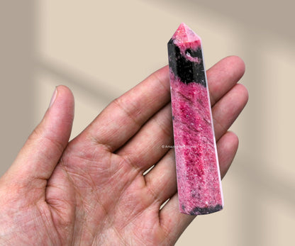 Amazing Gemstone Rhodonite Crystal Towers - Natural Healing Crystal Point Obelisk for Reiki Healing and Crystal Grid (3" to 4" INCH)