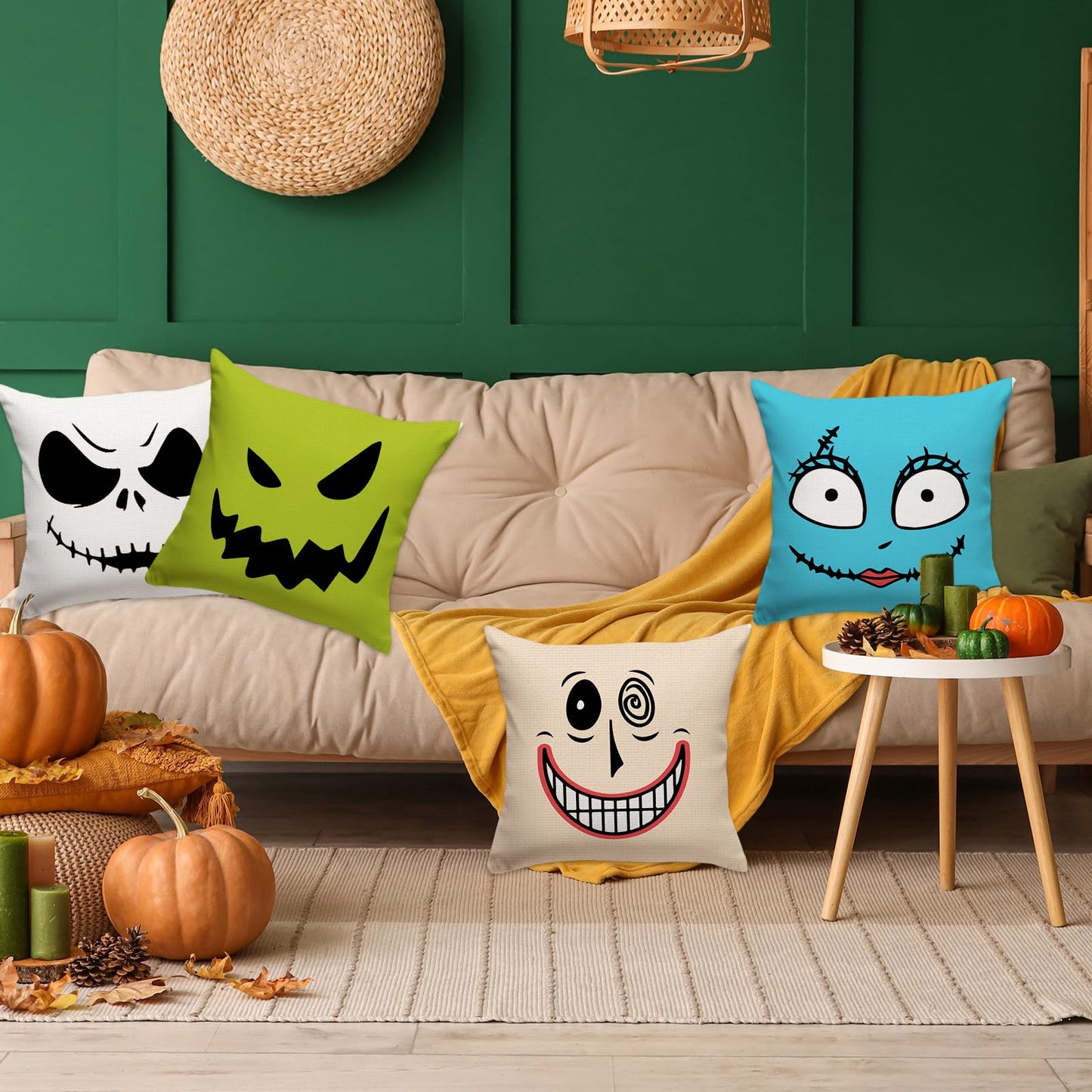 FARMNALL Halloween Decorations Pillow Covers 18x18, Set of 4 Throw Pillow Covers, Happy Halloween Sofa Bed Throw Cushion Cover Decoration (18" x 18")