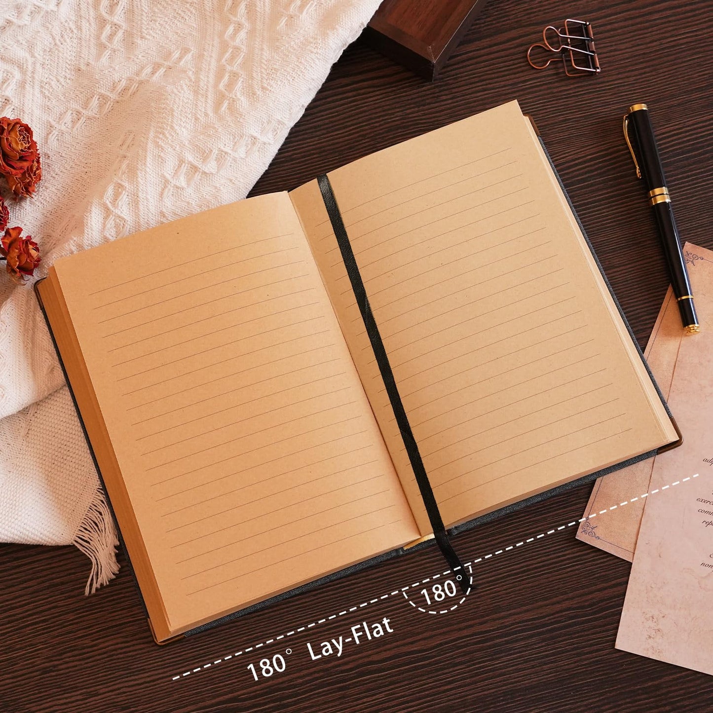 Wisefine Vintage Hardcover Lined Notebook A5 Journal - 384 Pages 100 GSM Thick Kraft Paper Writing Journal for Men & Women Dark Brown 5.51" x 8.50"