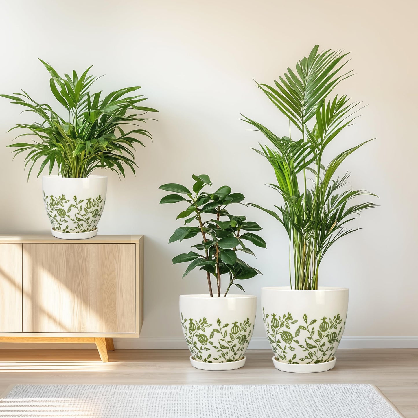 MPotTo Ceramic Flower Pots Indoor - 10+8+6 Inch Ceramic Planters for Outdoor Plants, Boho Round Planter Pots with Drainage Holes and Saucers, Plant Lover Gifts, Patio Decor, Set of 3, White