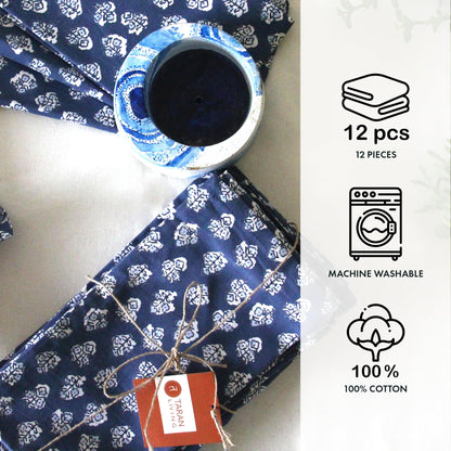 Taran Living Cloth Napkins Set of 12, Printed Floral Blue Fall Dinner Napkins, Soft Washable Table Napkins for HaloweenThanksgiving Christmas Parties Holiday Farhouse Décor, 18x 18