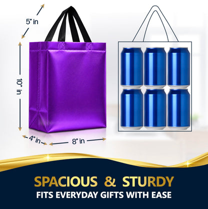 Nush Nush Shiny Purple Gift Bags Bulk, Set of 30 - Reusable Medium Gift Bags with Handles - Purple Goodie Bag Perfect for Halloween, Holidays, Birthday Party Favor, Small Business, Events - 8Wx4Dx10H