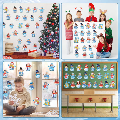 60pcs Winter Theme DIY Cutouts Snowman Bulletin Board Decoration Set Christmas Snowman with Hat Paper Cut-Outs Decor for Winter Holiday DIY Photo Craft Xmas Party School Classroom Wall Door Supplies