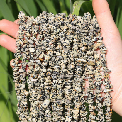 200pcs Natural Irregular Chip Stone Beads 5-8mm Pre-Drilled 30-inch Strand Semi-Precious Healing Crystal Beads for DIY Jewelry Making Bracelet Chakra Crafts Dalmation Jasper