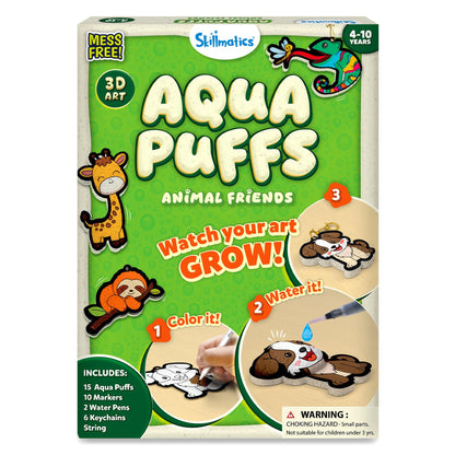 Skillmatics Aqua Puffs - 3D Art Kit, Animals, Mess-Free Paint by Number Craft for Kids, DIY Color Activity, Screen-Free Entertainment, Travel & Creative Gift for Girls & Boys Ages 4, 5, 6, 7, 8, 9, 10