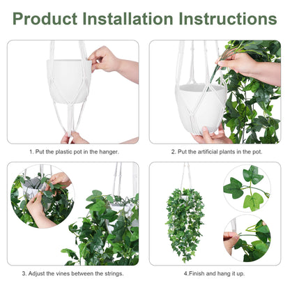 DREAMLOOM 2 Packs Fake Hanging Plants with Pots, Artificial Ivy Hanging Plants with Macrame Hanger for Indoor Decor, Fake Hanging Vines Faux Greenery for Home Kitchen Office