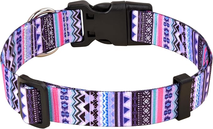 MarukoPet Dog Collar and Leash Set, Adjustable for Small Medium Large Dogs Puppy, Cute Design with Bohemia Floral Tribal Geometric Patterns Boys Girls Dog Collar(Purple Bohemia Set,S)