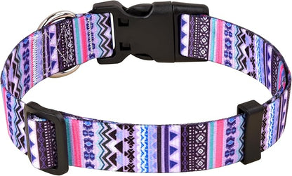 Mihqy Dog Collar with Bohemia Floral Tribal Geometric Patterns - Soft Ethnic Style Collar Adjustable for Small Medium Large Dogs(Purple Bohemia,M)