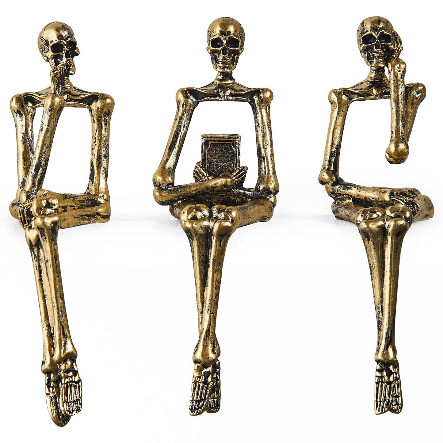 XINXUAN Halloween Decorations Skull Statue Home Decor - Modern Bookshelf & Desk Decor - 3 Piece Set (Retro - Gold)