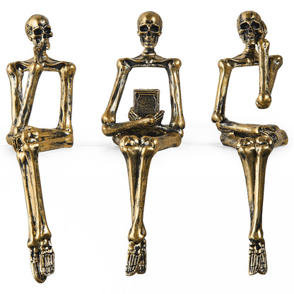 XINXUAN Halloween Decorations Skull Statue Home Decor - Modern Bookshelf & Desk Decor - 3 Piece Set (Retro - Gold)