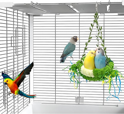 Bird Nest for Cage Bird Breeding Bed Cockatiel Snuggle Nest Parakeet Swing Bed Bird Hanging Hammock Parrot Sleeping Hut for Conure, Budgie, Lovebird, Finch, Small Pets-Green, Large Size
