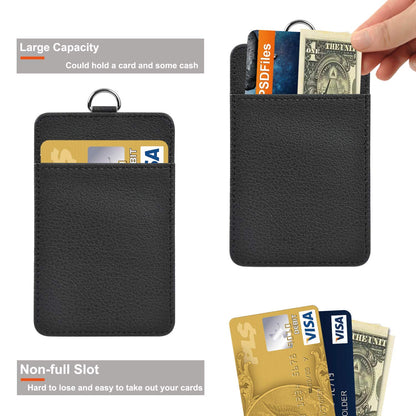 3 Pack PU Leather ID Badge Holder, Life-Mate ID Badge Holder with 1 Clear ID Window 1 Credit Card Slot and PU Leather Lanyard for Badge Credit Cards College ID Cards in Black