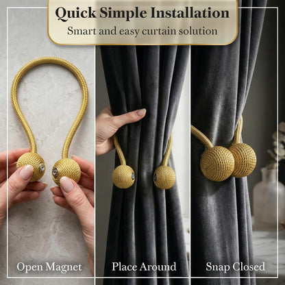 Magnetic Curtain Tiebacks 2 Pcs Curtain Holdbacks, Woven Tie Hold Back for Curtains, Stylish Decorative Holdbacks for Drapes, Gold