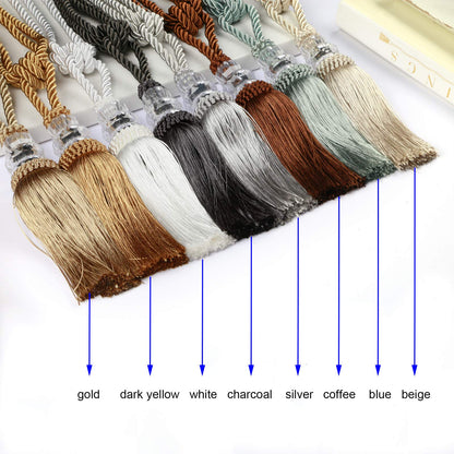 Fenghuangwu Tassel Curtain Tiebacks Handmade Curtain Tie Backs, Elegant Crystal Curtain Holdbacks for Home Office Decor (Beige, 2P)