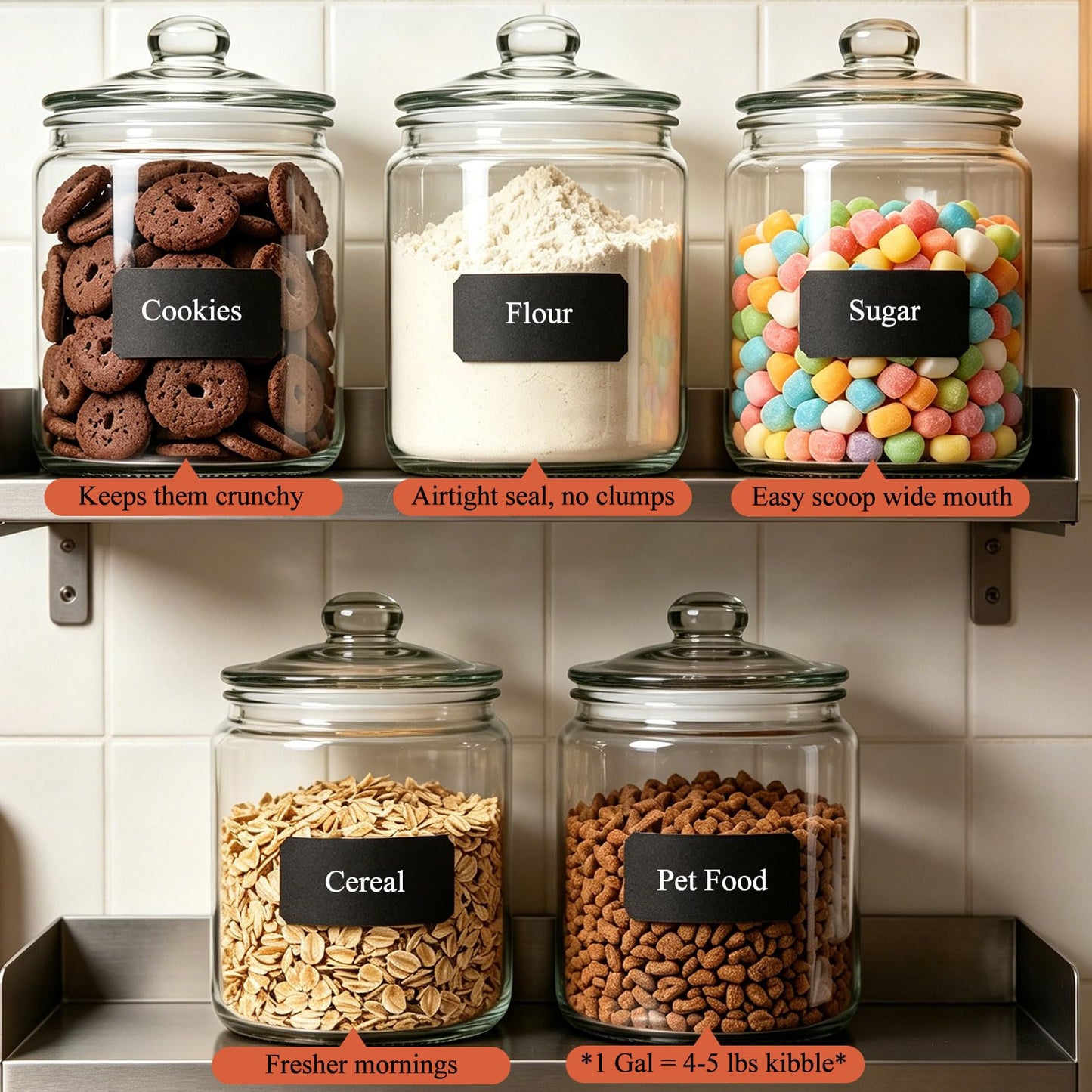 MASTERTOP Large Glass Jar with Lid, Airtight Glass Storage Containers with Lids, Wide Mouth Cookie Candy Jar with Leak Proof Rubber Gasket Lid,1 Gallon Clear Jars for Candies,Dry Food,Snacks