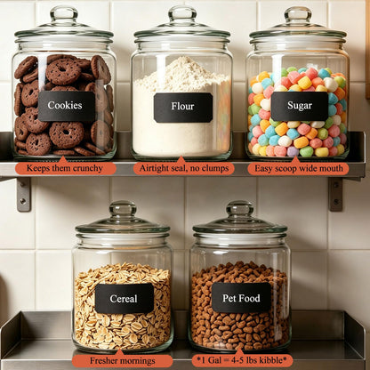 MASTERTOP Large Glass Jar with Lid, Airtight Glass Storage Containers with Lids, Wide Mouth Cookie Candy Jar with Leak Proof Rubber Gasket Lid,1 Gallon Clear Jars for Candies,Dry Food,Snacks