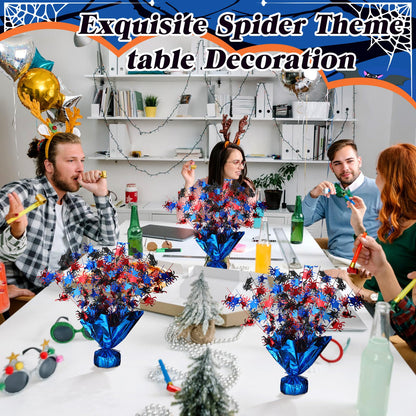 Amyhill 3 Pcs Halloween Spider Party Centerpiece Red Blue and Black Spider Birthday Party Favor Decoration Flash Foil Spray Table Centerpiece Red and Blue Decor for Hero Themed Table Decorations
