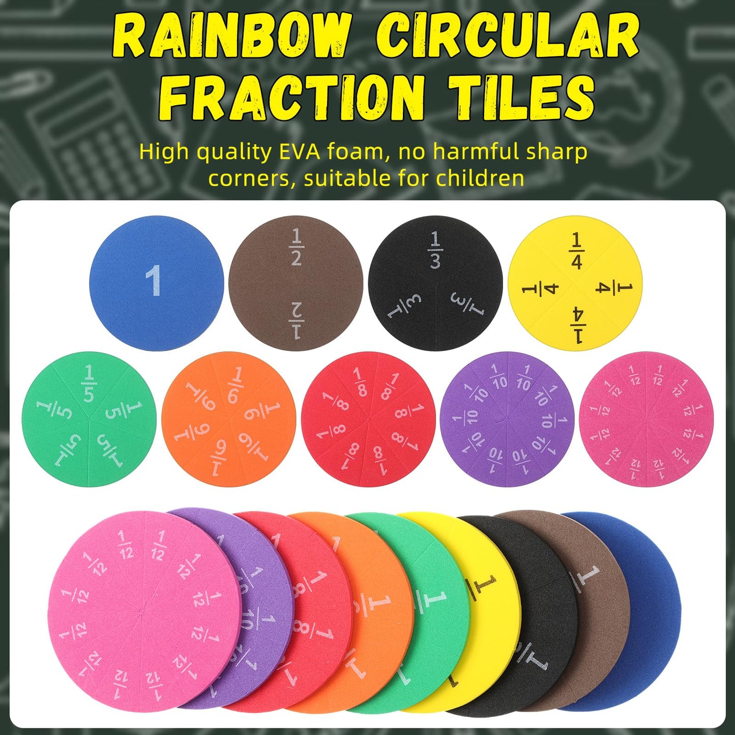 Sayglossy 6 Sets Fraction Circles Set for Math Classroom Fractions Manipulatives Math Manipulatives for Home School Supplies