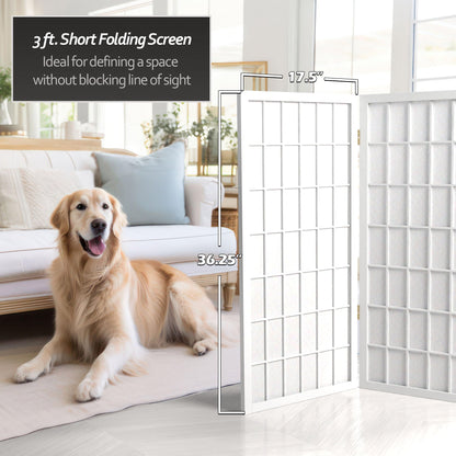 3 ft. Short Window Pane Shoji Screen - White - 3 Panels