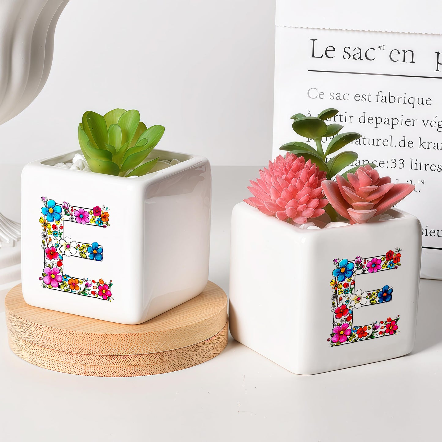 BJDAMAI Succulent Planter Flower Plant Pot Small, Christmas Valentines Day Mothers Day Easter Halloween Family Weekend Return Gifts (Letter E)