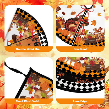 Orange Christmas Tree Skirt 36 Inch Reversible Halloween Thanksgiving Double Side Print Tree Skirt Fall Christmas Tree Skirt for Party Indoor Outdoor