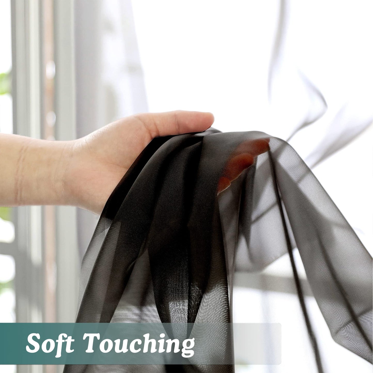 Chyhomenyc Black Sheer Scarf Valances for Windows 216 Inch Extra Long, Window Scarf Drapes Rod Pocket Backdrop for Wedding Arch Draping/Party/Canopy Bed/Living Room, 2PC, 18 Feet Length