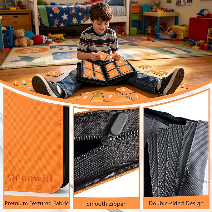 Top Loader Binder, Holds 112 Cards in 3"x4" Toploaders, Trading Card Binder 4 Pocket for TCG, MTG, YGO, Game Cards, Sports Cards(Orange)
