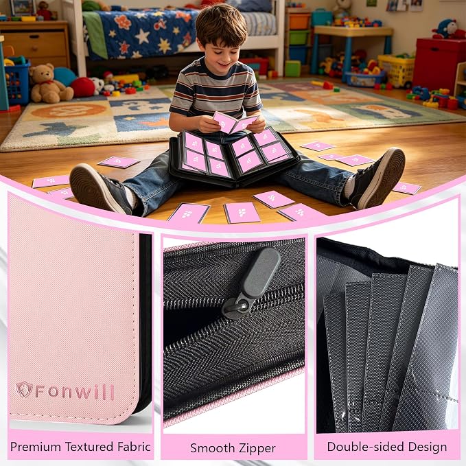 Top Loader Binder, Holds 112 Cards in 3"x4" Toploaders, Trading Card Binder 4 Pocket for TCG, MTG, YGO, Game Cards, Sports Cards(Pink)