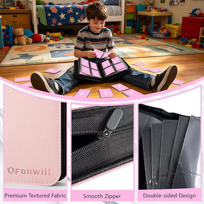 Top Loader Binder, Holds 112 Cards in 3"x4" Toploaders, Trading Card Binder 4 Pocket for TCG, MTG, YGO, Game Cards, Sports Cards(Pink)