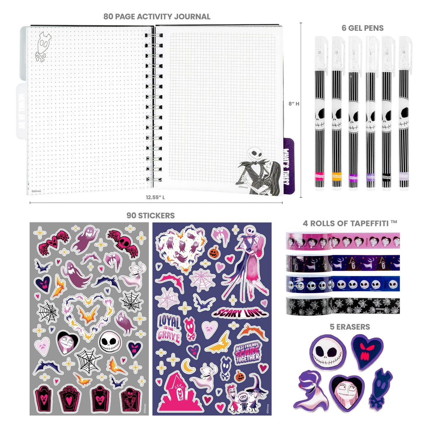 Fashion Angels The Nightmare Before Christmas Graphic Journaling Kit, Journal Set Includes Stickers, Gel Pens, Tape & Erasers, Ideal for Kids & Teens