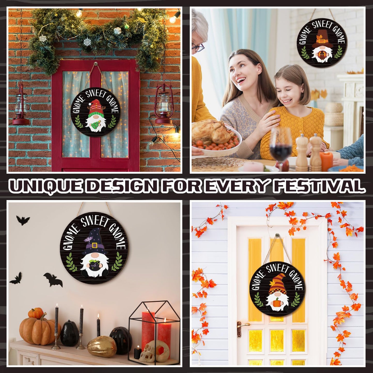 Wenqik 41 Pcs Interchangeable Gnome Signs Holiday Wooden Seasonal Gnome Decor 4th of July Independence Day Decor Detachable Magnet Hat and Hand Welcome Sign for Home Decoration(Classical,Black)
