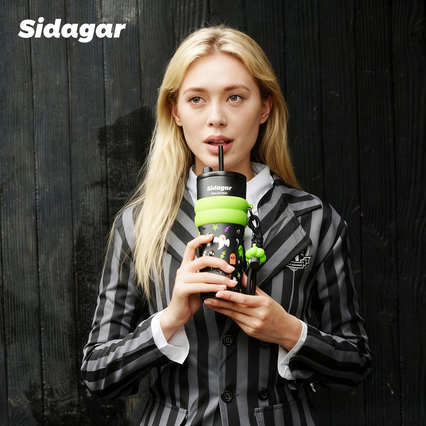 Sidagar 24 oz Tumbler with Lid and Straw, Insulated Coffee Mug Leak Proof, Portable Iced Travel Water Bottle, Reusable Thermal Coffee Cup, Gift for Women, Halloween