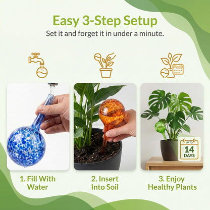 Little Green Leaf Automatic Plant Watering Globes Self Watering Planter Inserts (Set of 4) | Hands Free Multicolor Glass Bulbs | Planter Spikes to Support Indoor & Outdoor Plant Health (100ml)