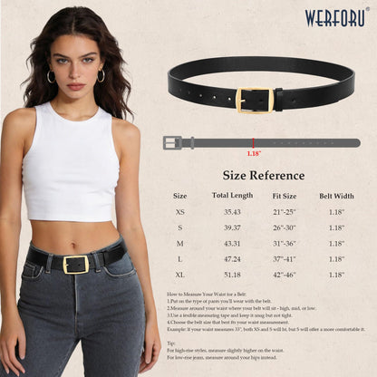 WERFORU 2 Pack Women Leather Belts for Jeans Pants Fashion Leather Belts for Women Waistband with Gold Pin Buckle,A-Black+brown-gold buckle,S:Fit Waist Size 26"-30"